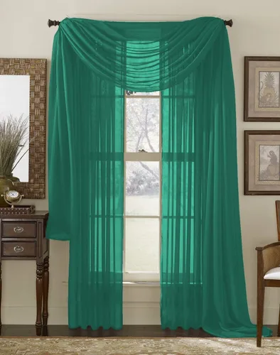 Vista 24 de Juego de 3 piezas de cortinas y cenefa Interior Trends, fina, totalmente cosida, juego de 2 cortinas y 1 cenefa a juego