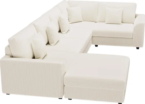 Vista 11 de Sofá seccional modular de 146", en forma de U de gran tamaño, sofá cama convertible, asiento profundo cómodo sofá nube con otomana y 5 almohadas