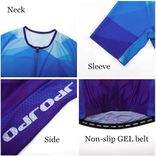 Vista 4 de JPOJPO Maillot de ciclismo para hombre, camisetas de ciclismo S-3XL, poliéster, cremallera reflectante, 4 bolsillos