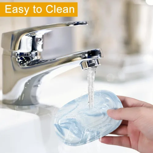 Vista 7 de Jabonera de cerámica hecha a mano, jabonera decorativa con texturas únicas de mármol, soporte antideslizante para barra de jabón para baño y cocina