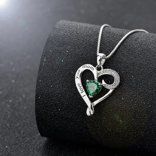 Vista 9 de Regalo de cumpleaños para mamá, collar con dije de corazón de plata esterlina 925 con texto en inglés "I Love You Mom