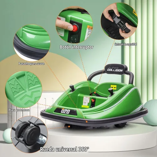 Vista 7 de Coche de parachoques eléctrico para niños de 12 V, con control remoto para padres Verde