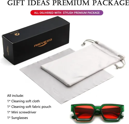 Vista 6 de AIEYEZO Gafas de sol cuadradas para mujeres y hombres, gafas de sol cuadradas con montura gruesa, estilo de diseñador simple