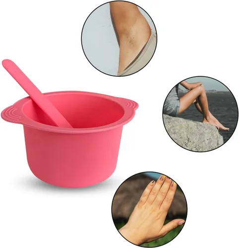 Vista 7 de KVZVK Cuenco de Cera de Silicona Antiadherente Recipiente Forro para Depilación con Espátula de Cera (Rosa)