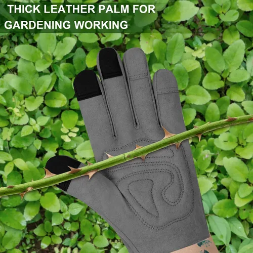 Vista 3 de Guantes largos de jardinería para mujer, guantes de cuero a prueba de espinas, guantes de trabajo transpirables para mujeres, patio, exteriores
