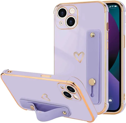 Vista 88 de LLZ.COQUE Funda compatible con iPhone 12 para mujeres y niñas, parachoques chapado de lujo con bonito diseño de corazón de amor, soporte de correa