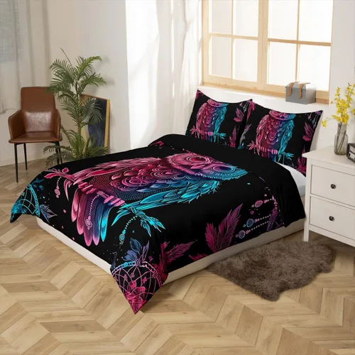 Vista 2 de Erosebridal - Juego de cama con diseño de búhos salvajes y animales salvajes para cama de matrimonio, tamaño doble, para niños y niñas, jóvenes