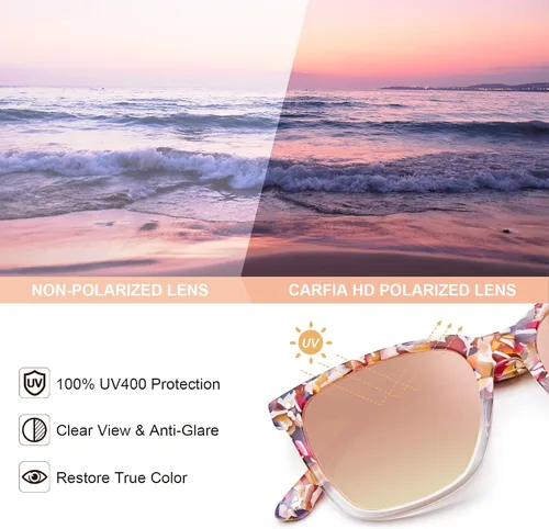 Vista 48 de Carfia Chic - Lentes de sol polarizados para mujer, protección UV400, marco de acetato pulido a mano