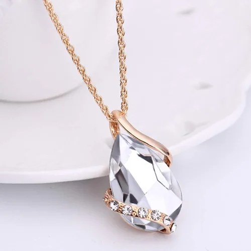 Vista 2 de Ezing Colgante de cristal para mujer, collar de cadena chapada en oro, conjunto de joyas