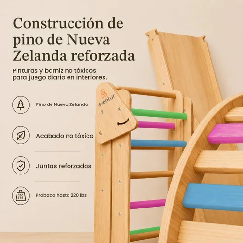 Vista 6 de Avenlur Hazel - Juego de triángulos Pikler 5 en 1, juguetes de escalada Triángulo y balancín
