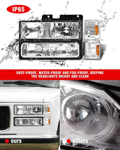 Vista 6 de para Sierra 1994-1998 Conjunto de Faros compatible con GMC C10/Sierra/Suburban/Yukon 1994-1998 con Parachoques y Esquina Carcasa Cromada
