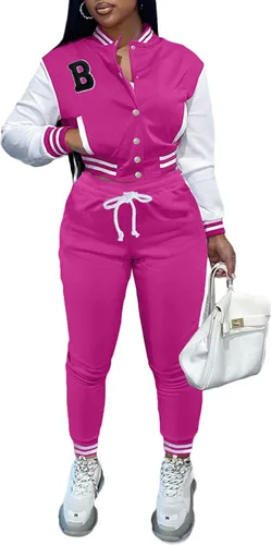 Vista 17 de Fooullaide - Chaqueta varsity para mujer con sudadera, conjunto de 2 piezas, sudadera con capucha, chaqueta de botones estilo letterman, conjunto