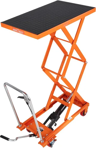 Vista 9 de VEVOR Carro con mesa elevadora hidráulica, capacidad de carga de 330 libras, altura de elevación de 50 pulgadas, mesa de elevación de tijera manual