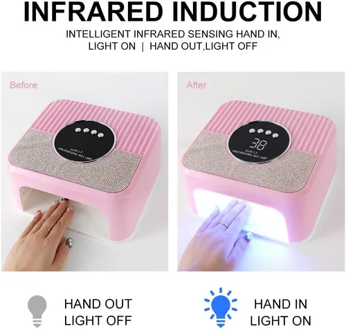Vista 4 de LIMEGIRL Kit de lámpara de uñas LED UV para esmalte de gel profesional de secado rápido rosa 45 cuentas de lámpara y sensor automático, lámpara