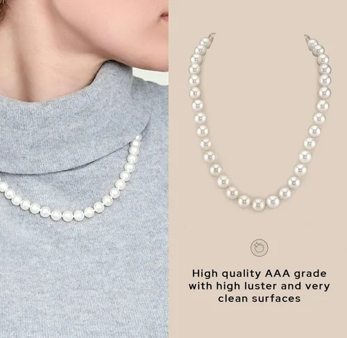 Vista 4 de Collar de perlas reales para mujer con perlas cultivadas auténticas de agua dulce blancas de calidad AAA+, hilo de perlas de 18 pulgadas con cierre