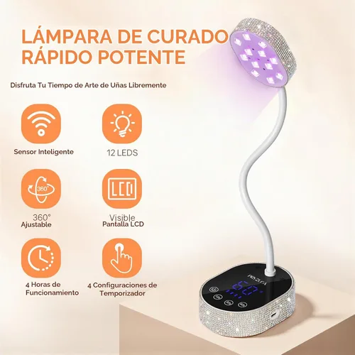 Vista 2 de Lámpara de uñas LED UV 36W mini flash cura cuello de cisne luz UV para uñas de gel X Diamond