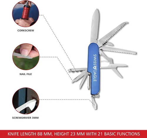 Vista 3 de Swiss Eagle Cuchillo de ejército multiherramienta: paquetes de 11 herramientas en tu bolsillo