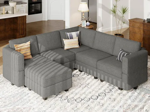 Vista 12 de Belffin Sofá seccional modular de tela en forma de U Sofá seccional doble diván Sofá otomano convertible con almacenamiento negro