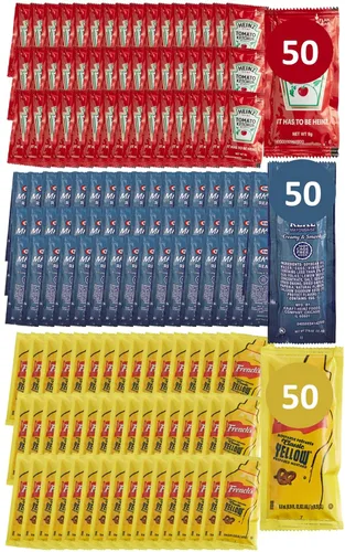 Vista 7 de Set de regalo: 25 paquetes de ketchup, 25 paquetes de mostaza y 25 paquetes de mayonesa - 75 paquetes de condimentos en total con clip y esparcidor
