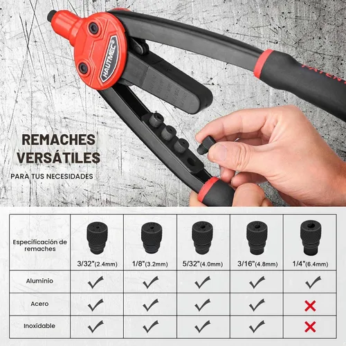 Vista 5 de HAUTMEC Pistola de remaches de 13" con 150 remaches y diseño de rebote automático que ahorra trabajo, herramientas de remachadora manual de alta