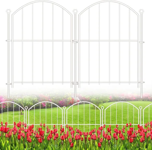 Vista 12 de Valla Decorativa de Jardín 24 pulgadas (Alto) x 10 pies (Largo), Paquete de 5 Valla Sin Excavación Barrera para Animales para Perro con Cerradura