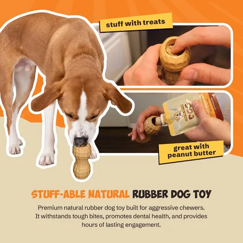Vista 3 de Poochie Butter Juguete masticable duradero de mantequilla de maní para perros, juguetes masticables para masticadores agresivos, juguete de goma