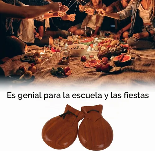Vista 2 de Castañuelas españolas de caoba profesional, castañuelas de percusión de madera de percusión, instrumento musical para musical, 2.244 in x 3.071 in