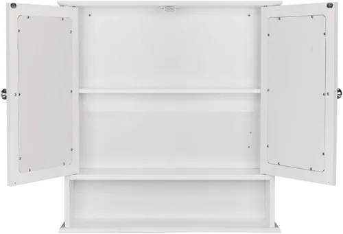 Vista 5 de Armario de baño con espejo, botiquín montado en la pared con puertas y estantes, gabinete de almacenamiento de baño de madera, armario sobre