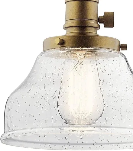 Vista 5 de Kichler Avery Bell - Mini lámpara colgante con vidrio sembrado transparente, luz colgante industrial individual en negro para isla de cocina, sala