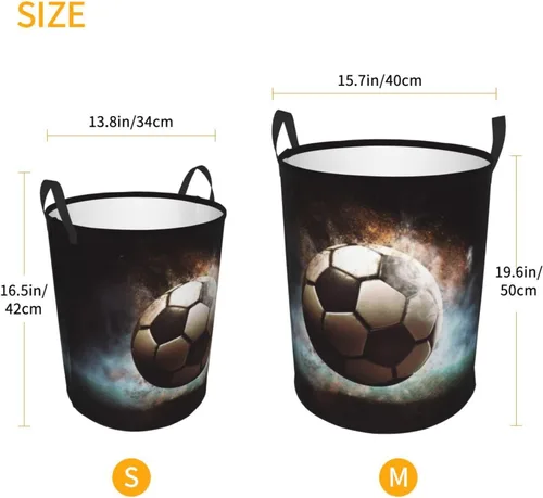 Vista 5 de Sport Soccer print Circular Hamper Waterproof Storage Bin Organizer Basket Laundry Hamper With Handles For Clothes Toys Small