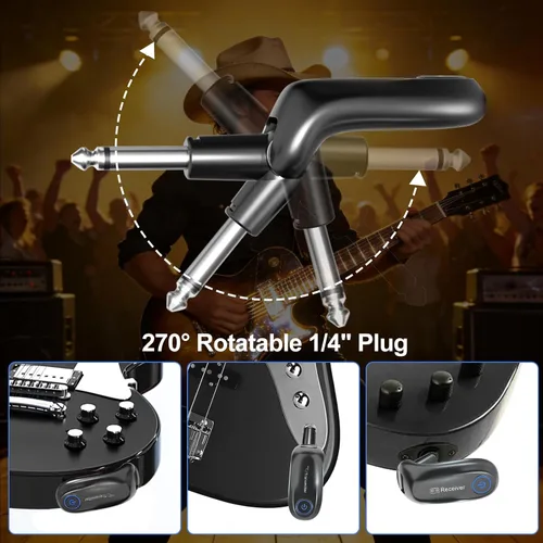 Vista 3 de Sistema de guitarra inalámbrica, transmisor y receptor de audio de carga, rango de 100 pies, para práctica de enseñanza de instrumentos, conciertos