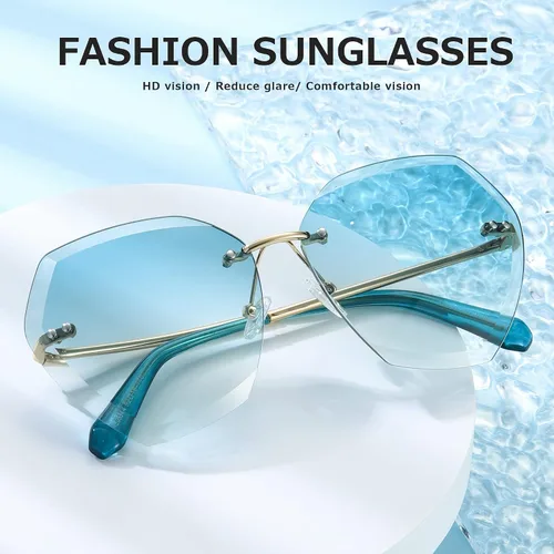 Vista 2 de AEVOGUE - Los lentes de sol para mujer sin bordes lentes de corte de diamante de tamaño grande AE0534