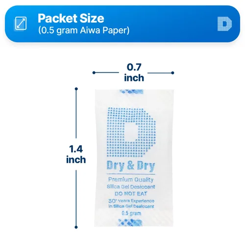 Vista 2 de Dry & Dry 0.5 gramos [50 paquetes] Paquetes de gel de sílice desecantes, paquetes de sílice - Paquetes de gel de sílice recargables, paquetes