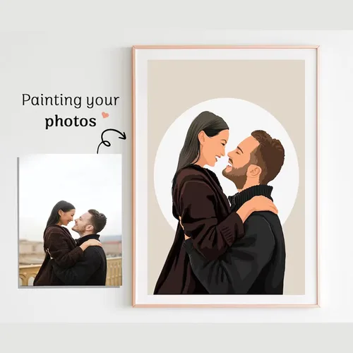 Vista 3 de Noni Retrato de pareja de acuarela personalizado de la foto, foto personalizada para pintar arte de pared, lienzo personalizado para pareja, regalo