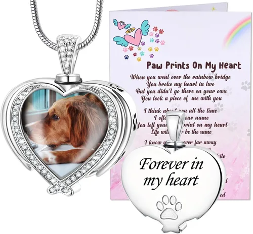 Vista 36 de Fanery Sue Collar personalizado para cenizas de mascotas para perros y gatos, foto y texto personalizados, regalo de condolencia, regalo