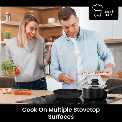 Vista 6 de Chef's Star Juego de 7 Piezas de Ollas y Sartenes Antiadherentes, Apto para Lavavajillas, Juego de Utensilios de Cocina de Aluminio con Tapas, Juego