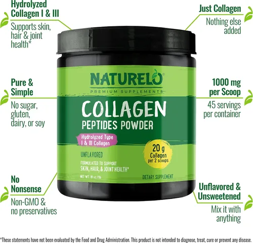 Vista 7 de NATURELO Whole Food Beauty Multivitamínico, 60 unidades de péptido de colágeno en polvo, 45 porciones