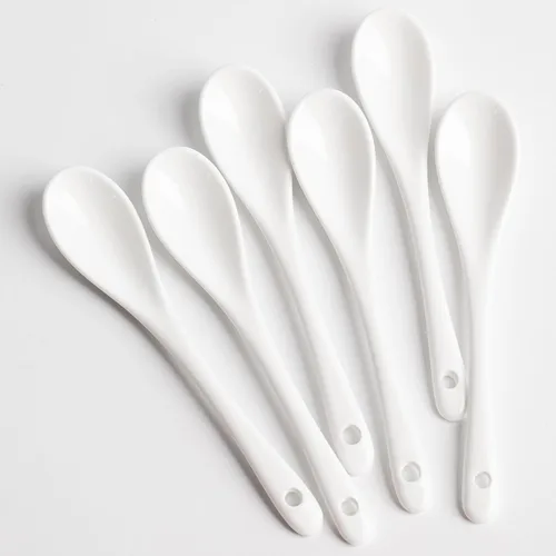 Vista 7 de 6 cucharas de café blanco de porcelana, salsa de té espresso y postres cucharas de cerámica