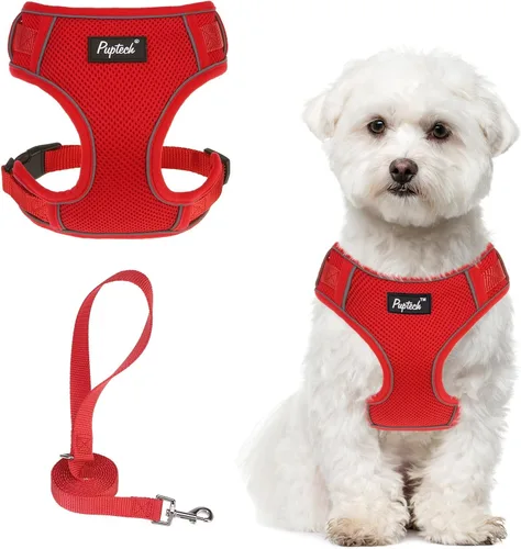 Vista 11 de PUPTECK Juego de arnés y correa para perro pequeño, arnés ajustable sin tirones para cachorro, chaleco de malla suave reflectante para mascotas