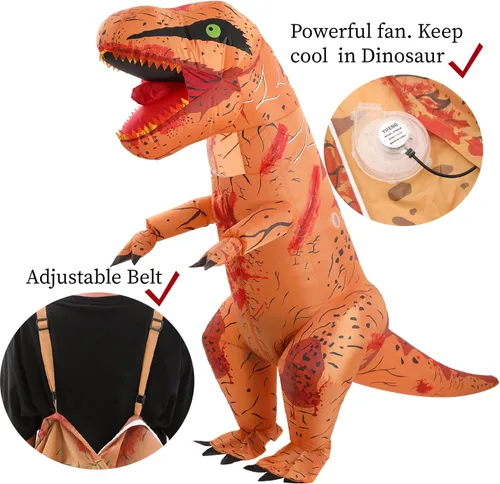 Vista 3 de Disfraz inflable de dinosaurio, diseño de Halloween sangriento, para adultos, niños y familia, divertirse en Halloween o fiesta
