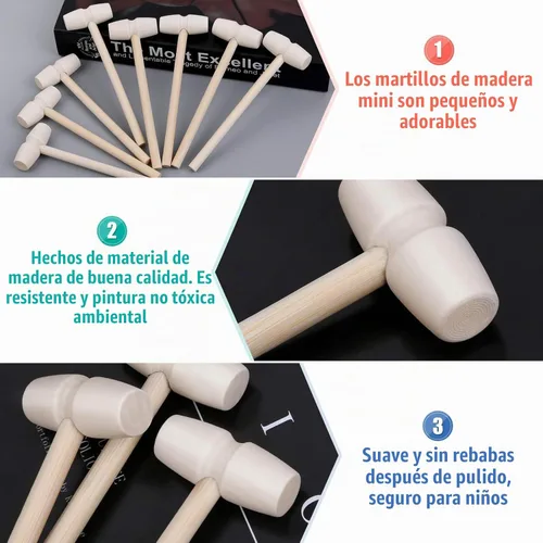 Vista 4 de Caffox Mini martillos de madera para chocolate, 30 mazos de madera pequeños para corazón de chocolate rompible, manualidades y accesorios de juego