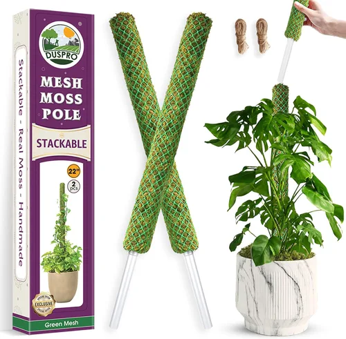 Vista 10 de DUSPRO Poste de musgo de malla apilable para plantas trepadoras, soporte de enredadera Monstera, para plantas de interior, palo extensible para 2