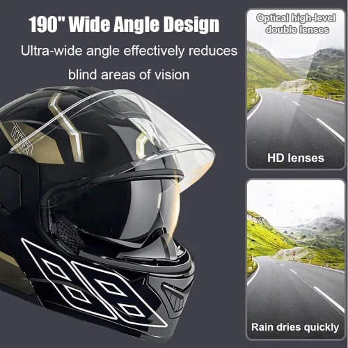 Vista 4 de Casco modular de motocicleta Bluetooth aprobado por DOT con visera solar integrada, doble escudo antivaho y sistema de ventilación múltiple