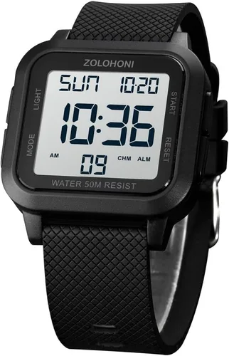 Vista 20 de Reloj digital zolohoni para hombre, relojes de acero inoxidable cuadrados, relojes de pulsera para hombre impermeables de cara grande con hora dual