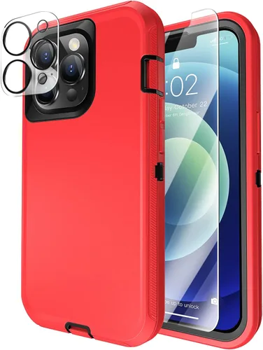 Vista 11 de MXX Funda para iPhone 13, con protector de pantalla de vidrio templado, protector de lente de cámara de 3 capas de alta resistencia, a prueba