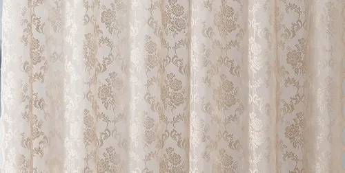 Vista 3 de ASATEX Cortina de ducha de encaje dorado. Cortina de baño de diseño floral clásico de 72 x 84 pulgadas con cenefa adjunta y borlas. Cortinas de Lino