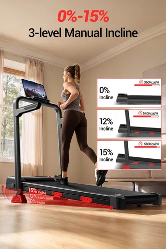 Vista 2 de UMAY Fitness Caminadora inclinada al 15% con barra de mango