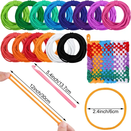 Vista 2 de Aodaer 288 lazos para agarraderas de telar, telar elástico, recambio con varios colores para suministros de manualidades, compatible con telar