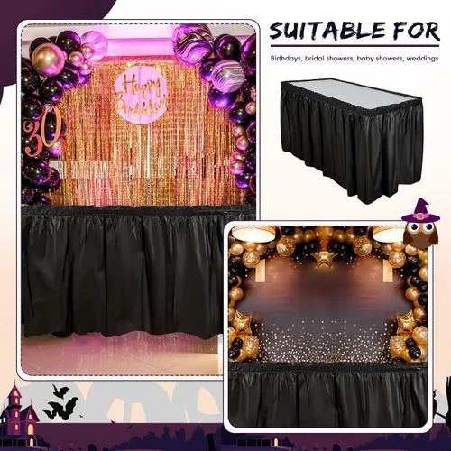 Vista 5 de Breling 4 piezas de falda de mesa de plástico de 29 pulgadas x 14 pies, desechables para mantel rectangular, boda, ducha, fiesta de cumpleaños, Negro