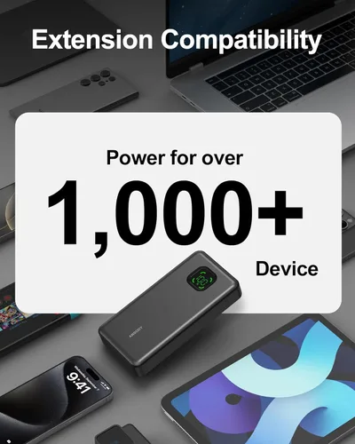 Vista 8 de Banco de energía de 65W, cargador portátil USB C para laptop de 25000mAh esencial para viajes, paquete de batería de carga rápida total de 100W